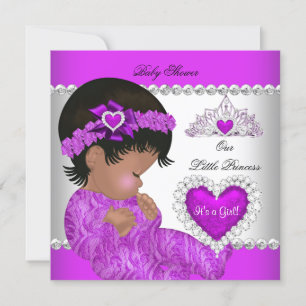 Prinsessa Baby Shower Flicka Lila Rosa Hjärtan Inbjudningar