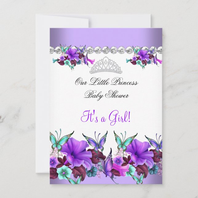 Prinsessa Baby Shower Flicka Lila Turkos Blå 3a Inbjudningar (Framsida)