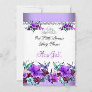 Prinsessa Baby Shower Flicka Lila Turkos Blå 3a Inbjudningar