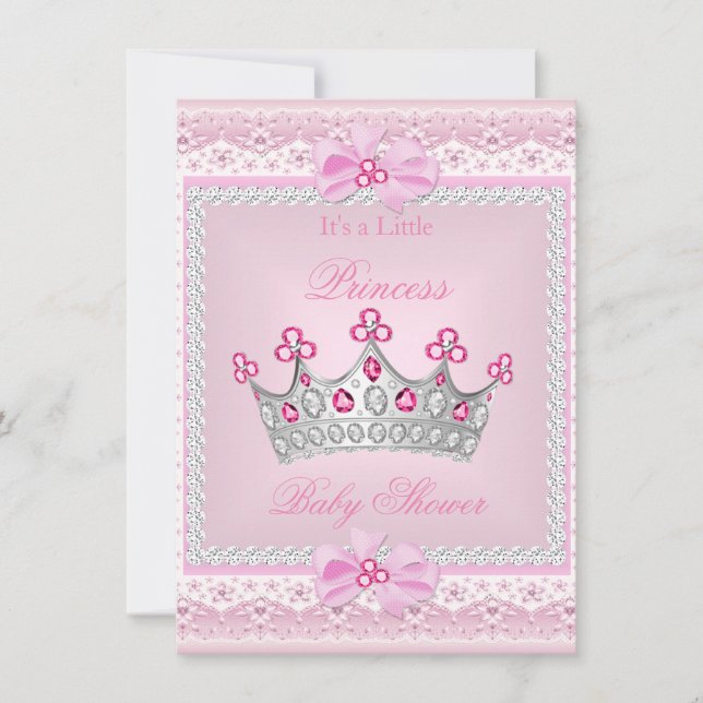 Prinsessa Baby Shower Flicka Rosa Ädelsten Silver  Inbjudningar (Framsida)