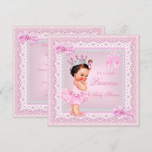 Prinsessa Baby Shower Flicka Rosa Ballerina Brunet Inbjudningar
