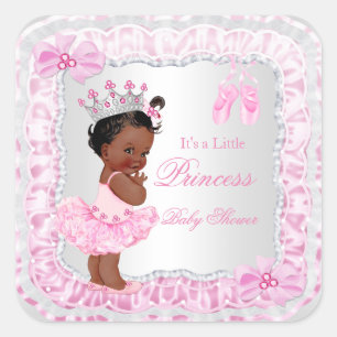 Prinsessa Baby Shower Flicka Rosa Ballerina Etnisk Fyrkantigt Klistermärke