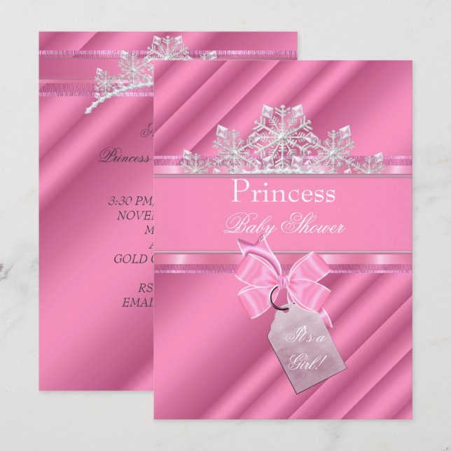 Prinsessa Baby Shower Flicka Rosa "Det är en flick Inbjudningar (Fram/baksida)