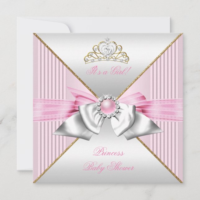 Prinsessa Baby Shower Flicka Rosa Pärla Guld silve Inbjudningar (Framsida)