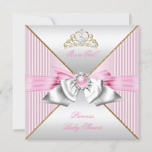 Prinsessa Baby Shower Flicka Rosa Pärla Guld silve Inbjudningar