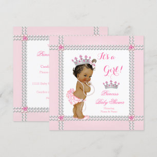 Prinsessa Baby Shower Flicka Rosa Pärlor Etnisk Inbjudningar