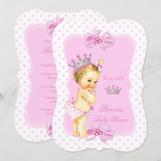 Prinsessa Baby Shower Flicka Rosa Prickar Blondin Inbjudningar