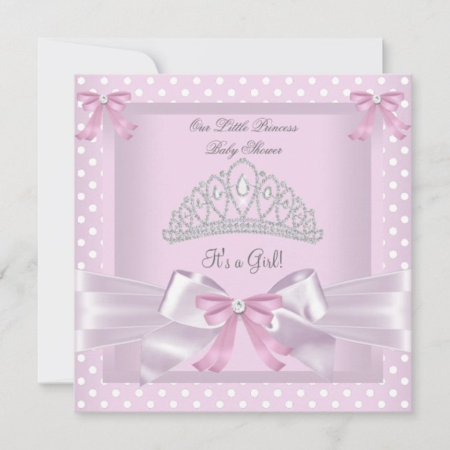 Prinsessa Baby Shower Flicka Rosa Prickar Bow Inbjudningar (Framsida)