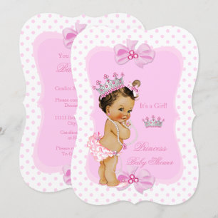 Prinsessa Baby Shower Flicka Rosa Prickar Brunett Inbjudningar