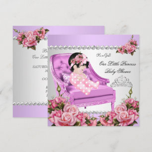 Prinsessa Baby Shower Flicka Rosa Rosor Lavendel 2 Inbjudningar