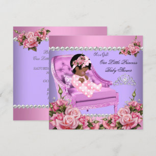 Prinsessa Baby Shower Flicka Rosa Rosor Stol Lila Inbjudningar
