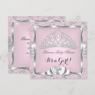 Prinsessa Baby Shower Flicka Rosa Silver damast Inbjudningar