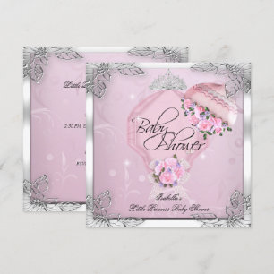 Prinsessa Baby Shower Flicka Rosa Silver Rosor Inbjudningar
