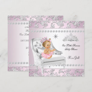 Prinsessa Baby Shower Flicka Rosa Silver Stol blon Inbjudningar
