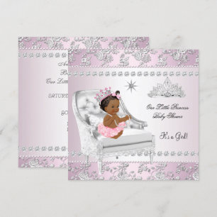 Prinsessa Baby Shower Flicka Rosa Silver Stol etni Inbjudningar