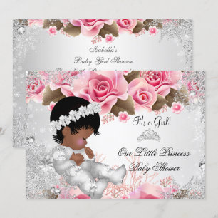 Prinsessa Baby Shower Flicka Rosa Snöflinga Rosor Inbjudningar