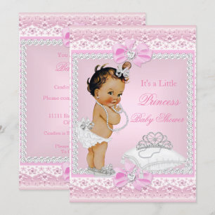 Prinsessa Baby Shower Flicka Rosa Tiara Hjärta Bru Inbjudningar