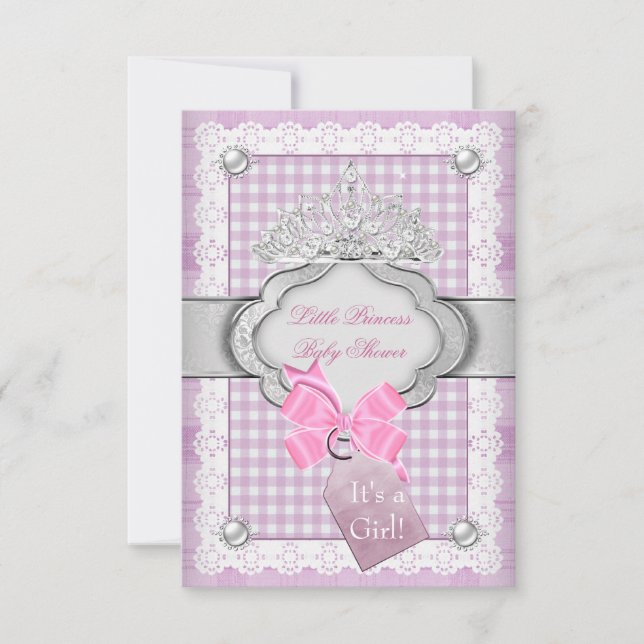Prinsessa Baby Shower Flicka Rosa Tiara Prinsessa Inbjudningar (Framsida)