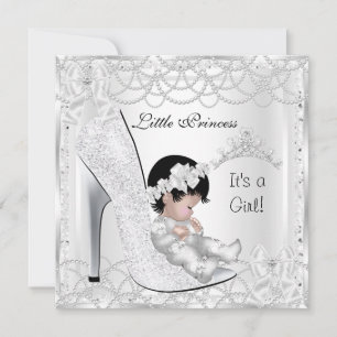 Prinsessa Baby Shower Flicka Silver Vitt Pärla Inbjudningar