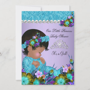 Prinsessa Baby Shower Flicka Teal Blå Lila 2 Inbjudningar
