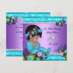 Prinsessa Baby Shower Flicka Teal Blå Lila Damask Inbjudningar