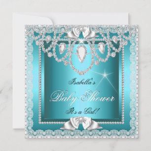 Prinsessa Baby Shower Flicka Turkos Spets Diamant Inbjudningar