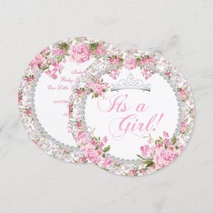 Prinsessa Baby Shower Flicka Vintage Ros Blommig Inbjudningar