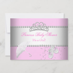 Prinsessa Baby Shower Flicka Vit Rosa Tiara 2 Inbjudningar