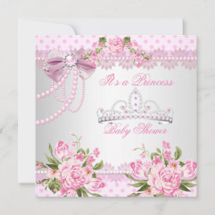 Prinsessa Baby Shower Flickan Rosa Ros Pärl Spets Inbjudningar