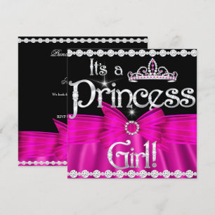 Prinsessa Baby Shower Hetrosa Bow Silver Tiara 2 Inbjudningar
