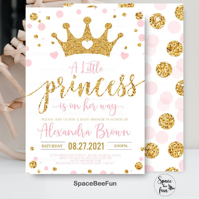 Prinsessa baby shower inbjudan, Liten prinsessa Inbjudningar (Princess Baby Shower Invitation, Pink and Gold Little Princess Invitations, Princess invites)