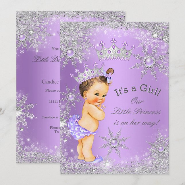 Prinsessa Baby Shower Lavendel Sagovärld Inbjudningar (Fram/baksida)