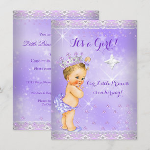Prinsessa Baby Shower Lila Lavendel Tiara Blond Inbjudningar