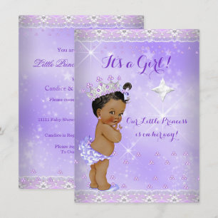Prinsessa Baby Shower Lila Lavendel Tiara Etnisk Inbjudningar
