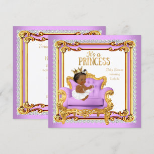 Prinsessa Baby Shower Lila Rosa Guld Stol Etnisk Inbjudningar