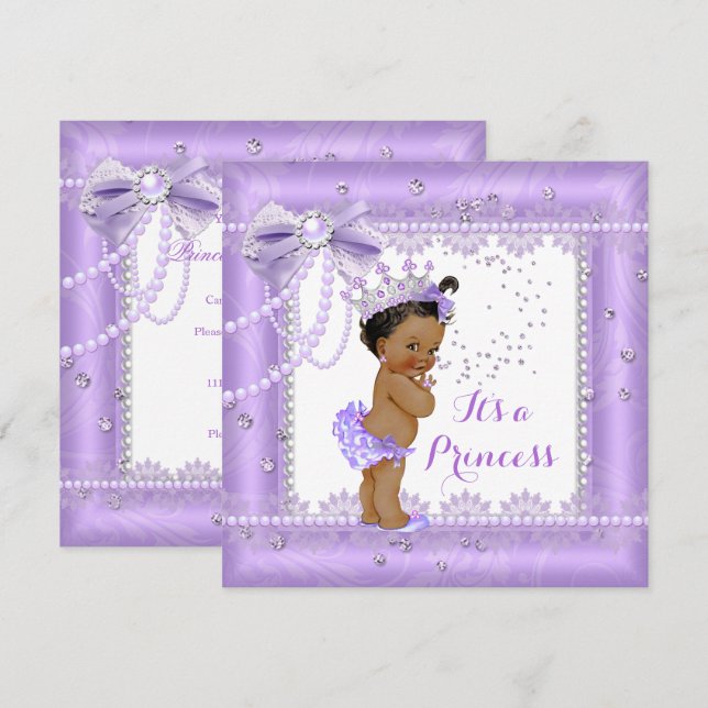 Prinsessa Baby Shower Lila slinga Spets Ädelsten E Inbjudningar (Fram/baksida)