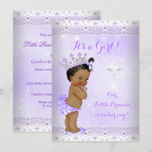 Prinsessa Baby Shower Lila Spets Tiara Etnisk Inbjudningar