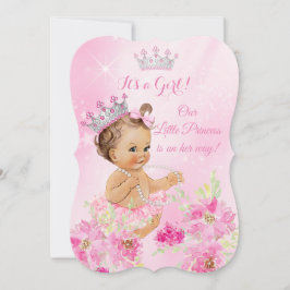 Prinsessa Baby Shower Rosa blomster Tutu Brunett Inbjudningar