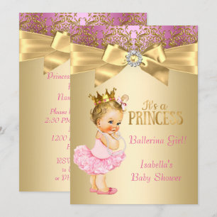 Prinsessa Baby Shower Rosa Guld Ballerina Blond Inbjudningar