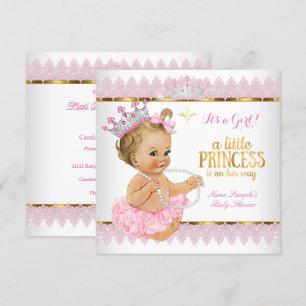 Prinsessa Baby Shower Rosa Guld Blond Flicka Inbjudningar