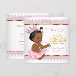 Prinsessa Baby Shower Rosa Guld Etnisk Flicka Inbjudningar