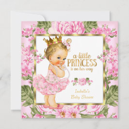 Prinsessa Baby Shower Rosa Guld Ros Blommig Blond Inbjudningar
