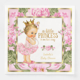 Prinsessa Baby Shower Rosa Guld Ros Blommig Blond Pappersservett