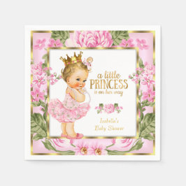 Prinsessa Baby Shower Rosa Guld Ros Blommig Blond Pappersservett