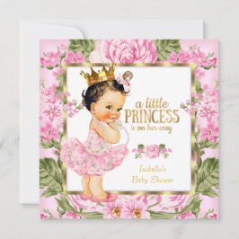 Prinsessa Baby Shower Rosa Guld Ros Blommig Inbjudningar