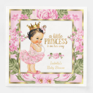Prinsessa Baby Shower Rosa Guld Ros Blommig Pappersservett