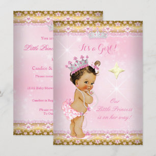 Prinsessa Baby Shower Rosa Guld Spets Tiara Brunet Inbjudningar