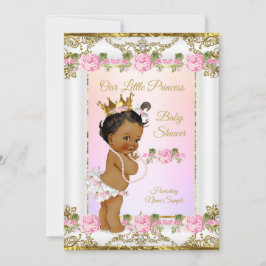 Prinsessa Baby Shower Rosa Guld Vit Etnisk Inbjudningar