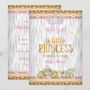 Prinsessa Baby Shower Rosa Guld Vit Vagn Inbjudningar