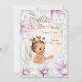 Prinsessa Baby Shower Rosa Lila Blommig Brunett Inbjudningar